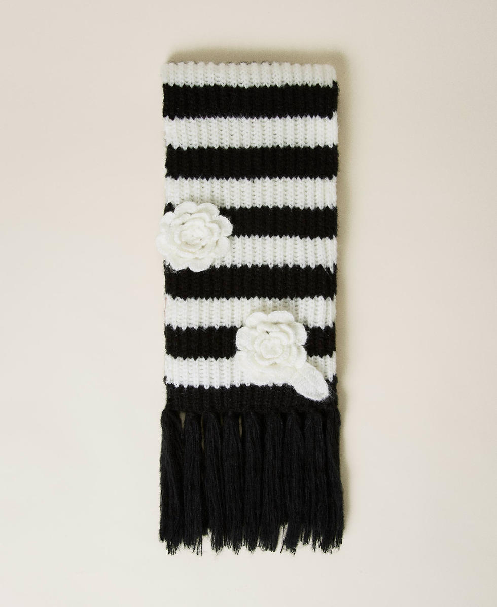 Striped scarf with brooches