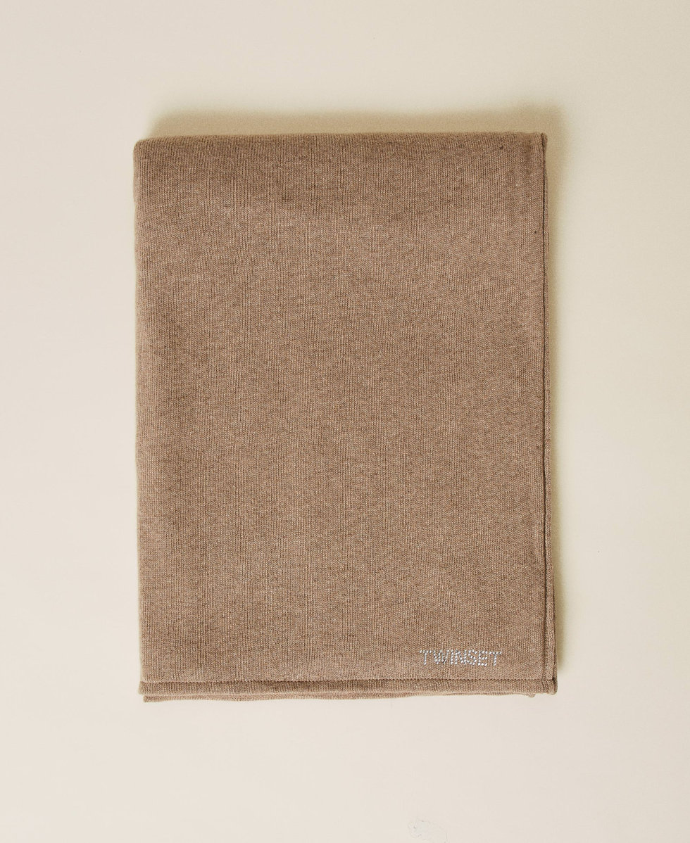 Wool blend scarf with rhinestone logo