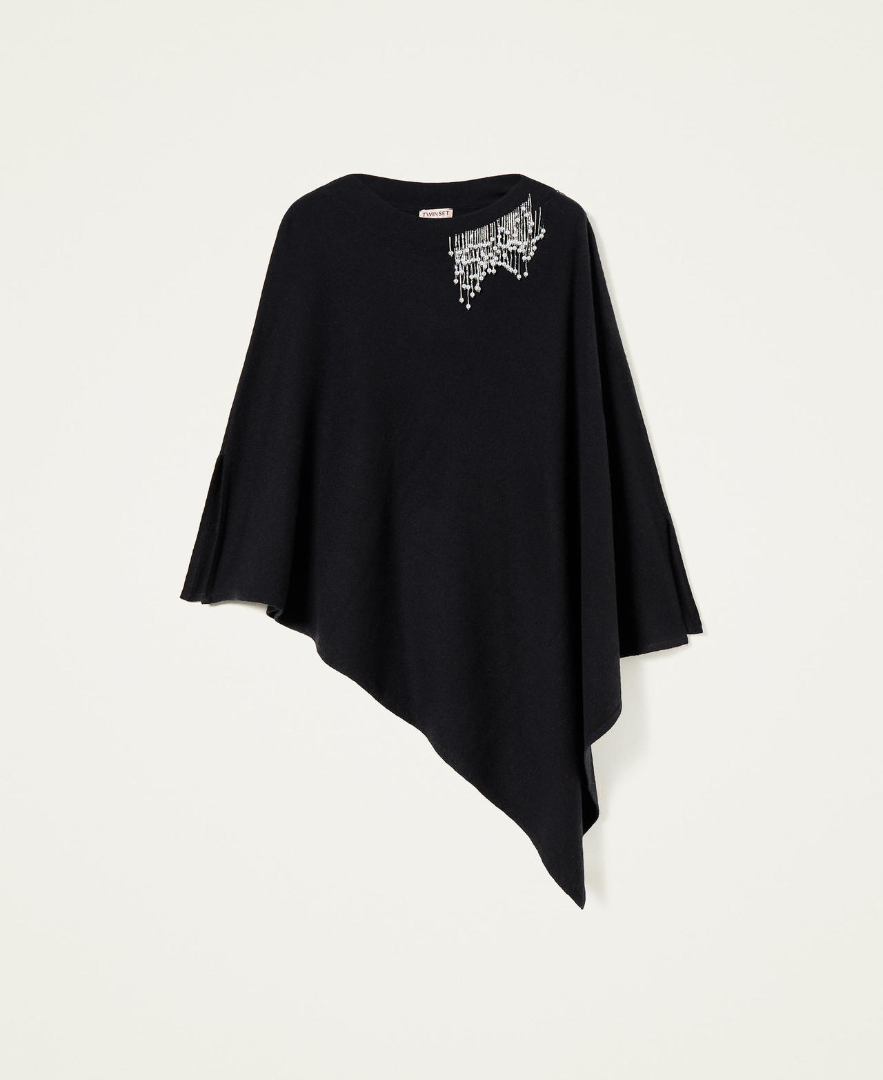 Wool blend poncho with handmade embroidery Black Woman 222TA409K-0S