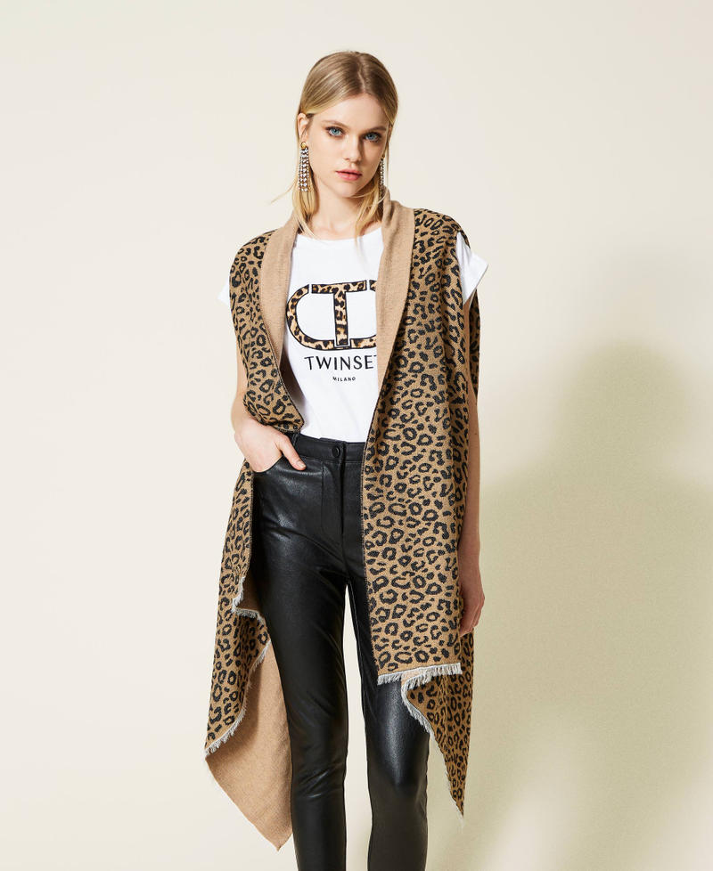 Reversible wool blend poncho