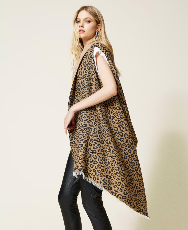 Reversible wool blend poncho