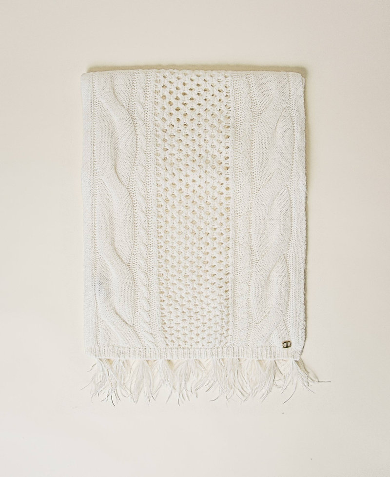 Cable knit scarf with feathers White Snow Woman 222TA410H-01