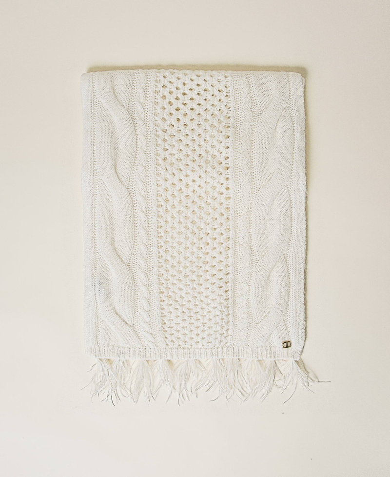 Sciarpa a trecce con piume Bianco Neve Donna 222TA410H_00282_01