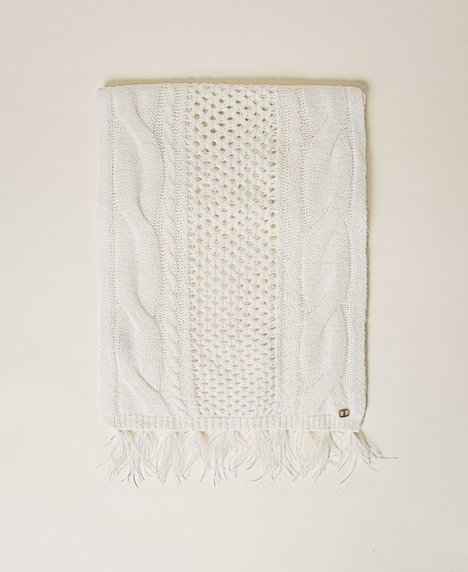 Sciarpa a trecce con piume Bianco Neve Donna 222TA410H_00282_01