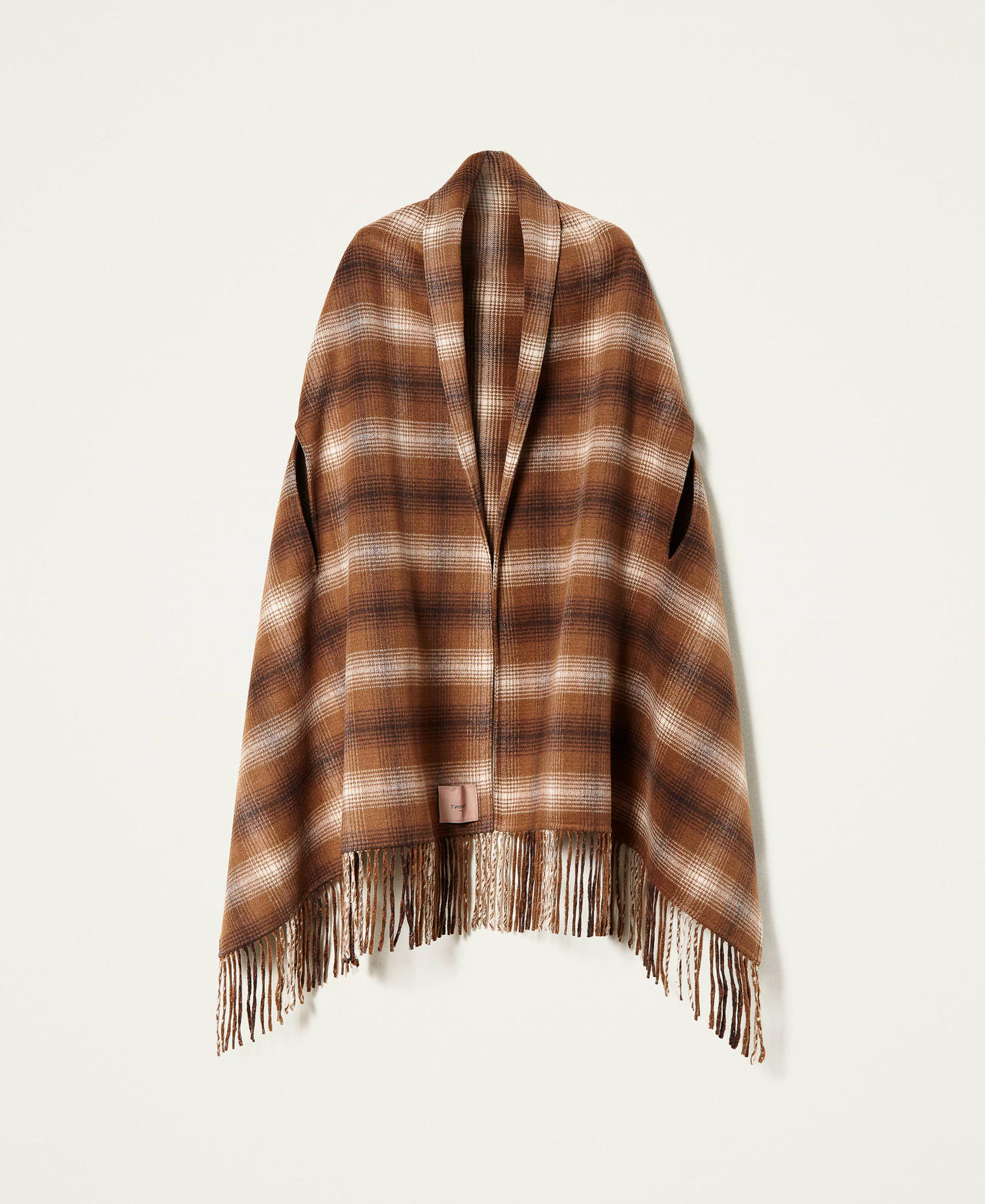 Poncho en laine mélangée doublée à carreaux