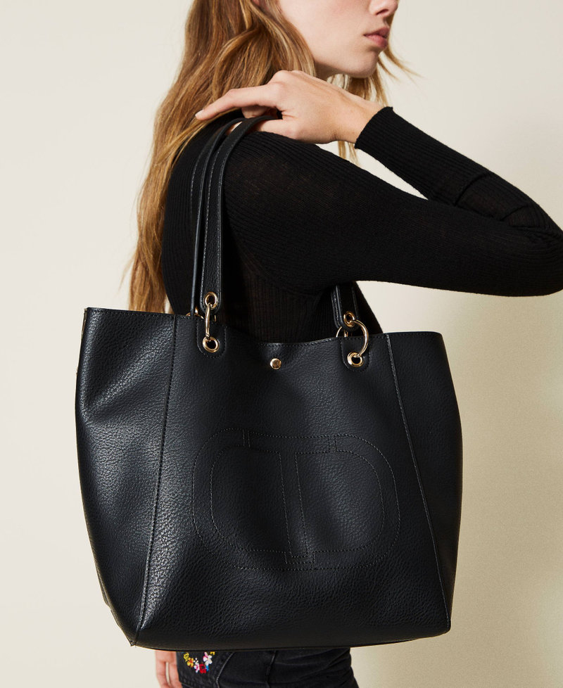 Borsa shopper con logo ricamato