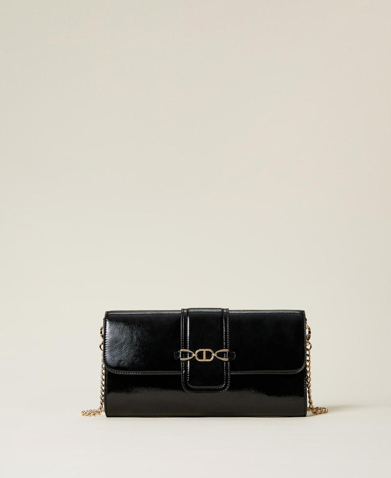Pochette en verni avec logo Femme, Noir | TWINSET Milano