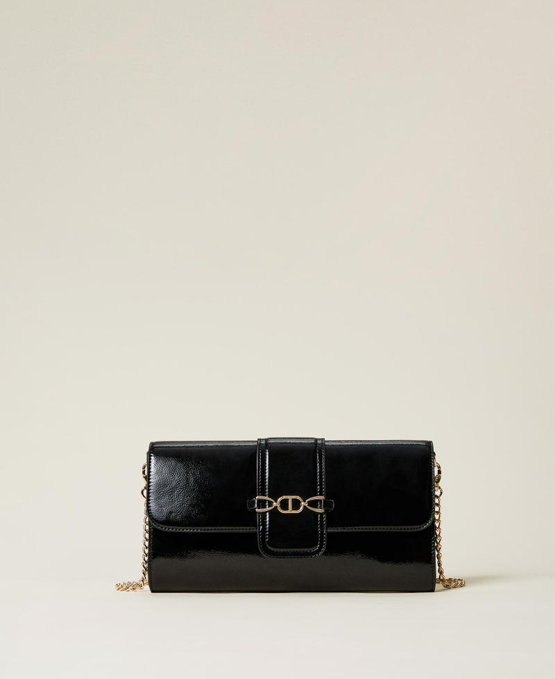 Лаковая сумка-клатч с логотипом Черный женщина 222TB7361-01