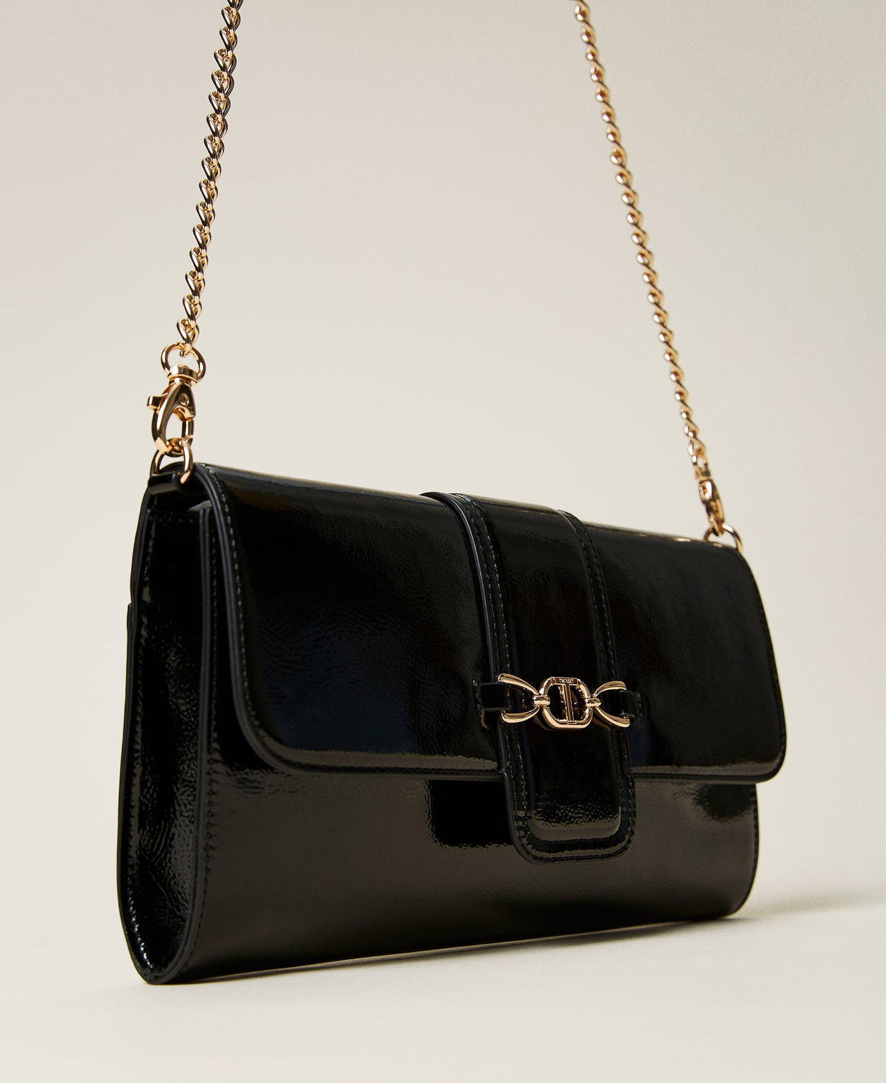 Лаковая сумка-клатч с логотипом Черный женщина 222TB7361-02