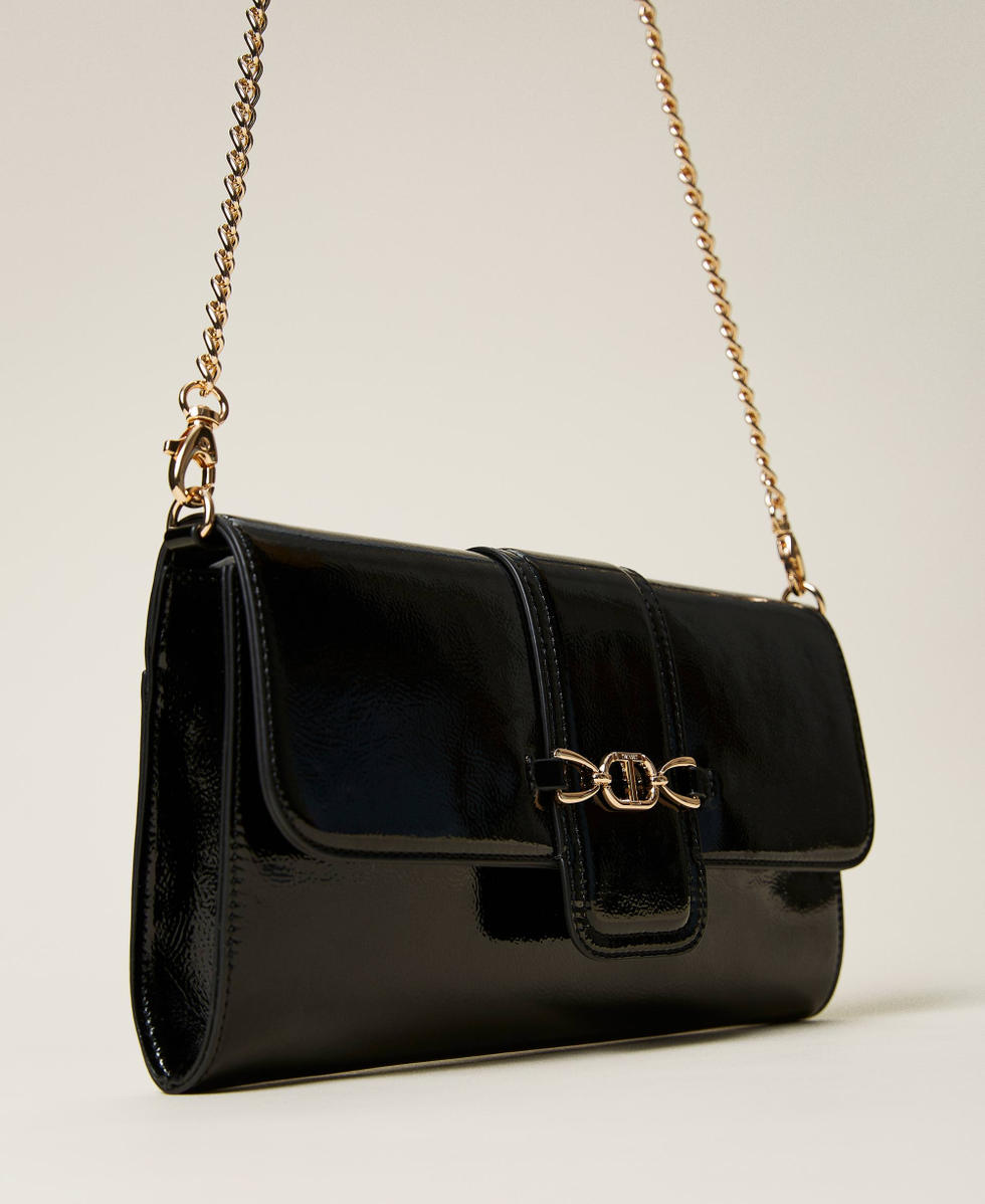 Patent leather clutch with logo Woman Black TWINSET Milano