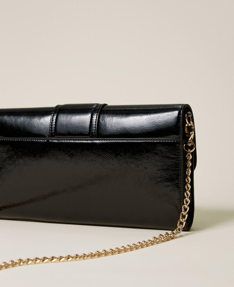 Poner la mesa empujoncito Críticamente Bolso clutch de charol con logotipo Mujer, Negro | TWINSET Milano