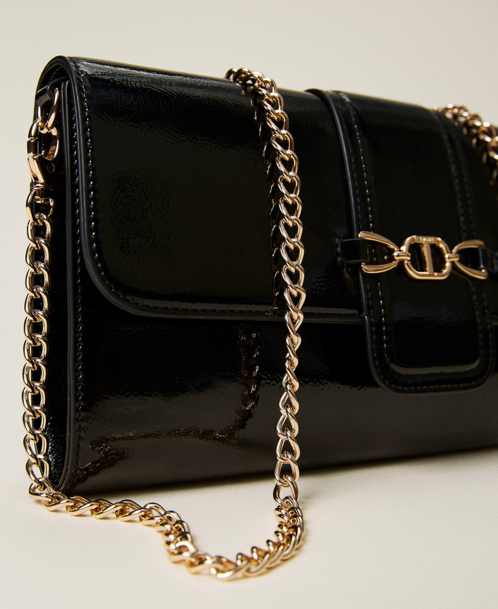Patent leather clutch with logo Woman Black TWINSET Milano