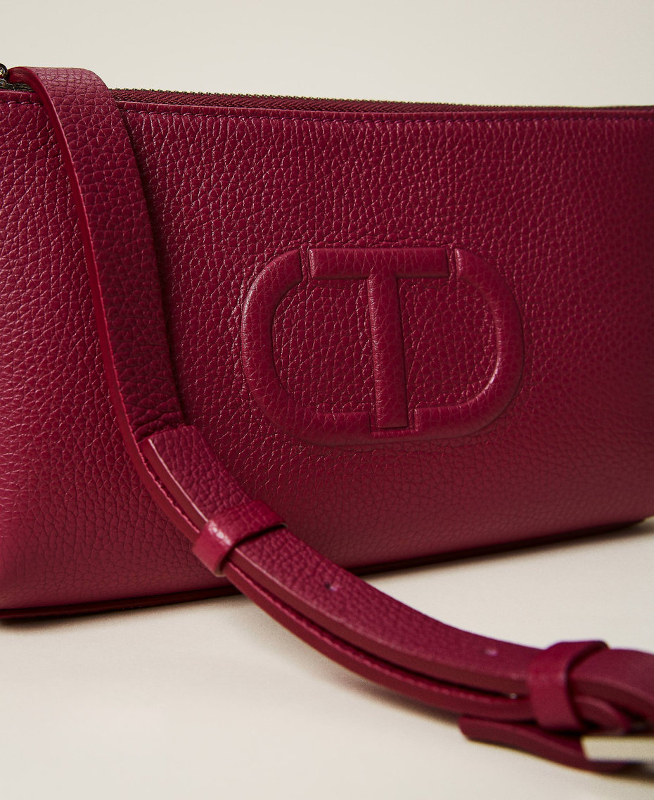 Leather shoulder bag with embossed logo "Cerise" Fuchsia Woman 222TB7422-05