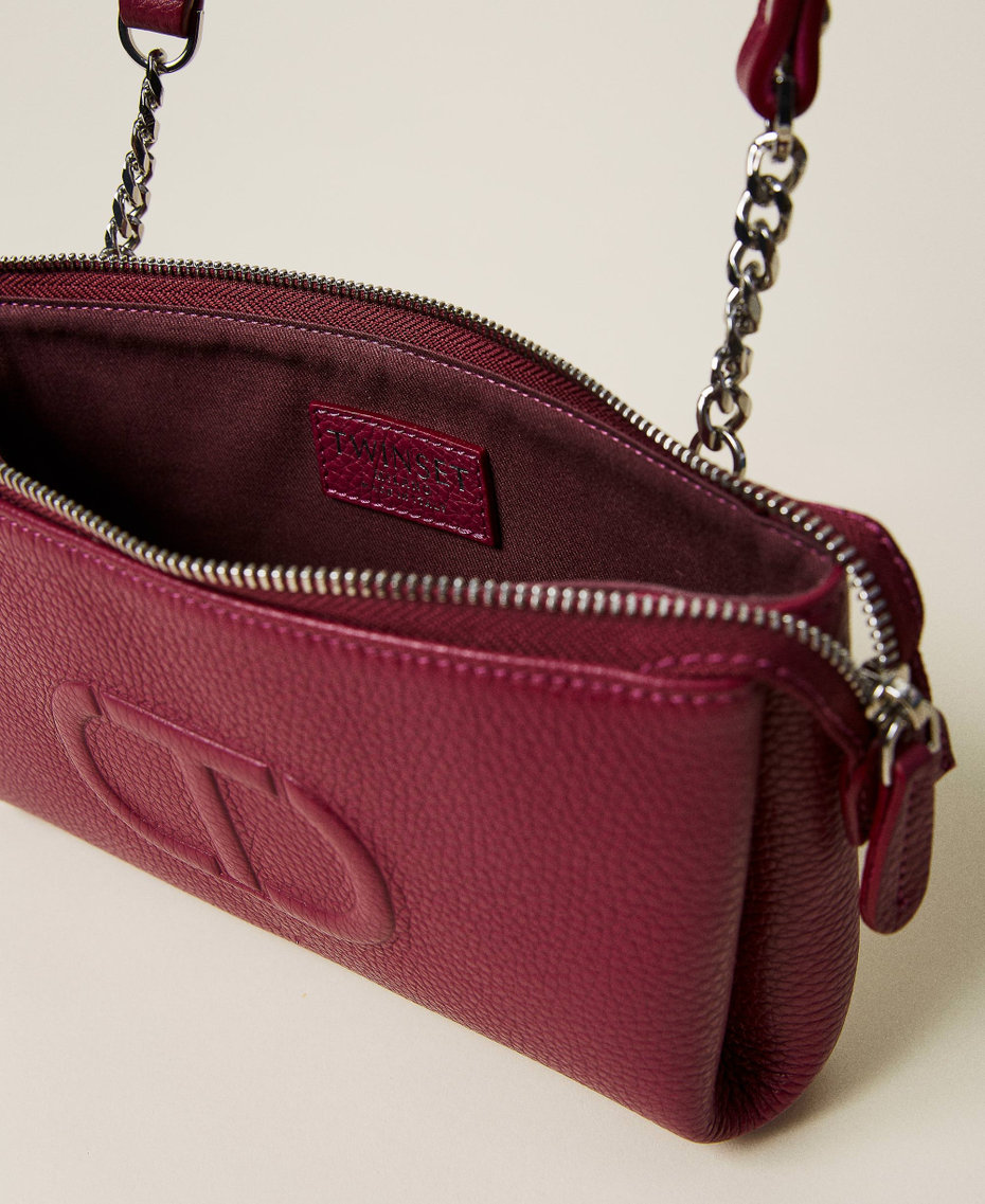 Leather shoulder bag with embossed logo "Cerise" Fuchsia Woman 222TB7422-06