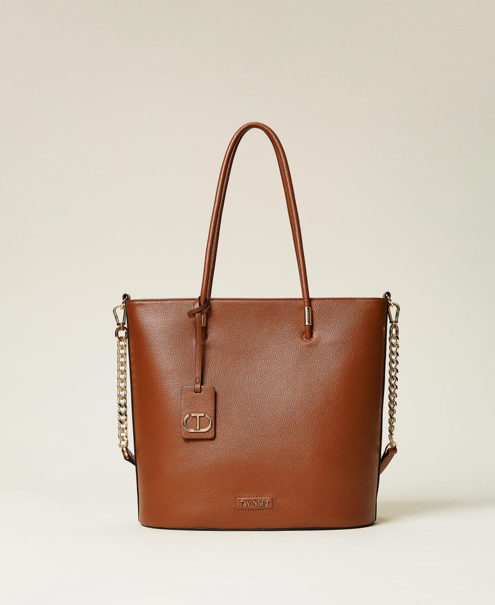 Borsa shopper verticale con tag logo Donna Marrone TWINSET Milano