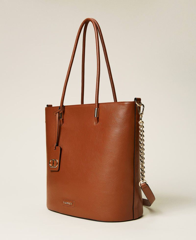 Vertical shopper with logo tag Leather Brown Woman 222TB7435-02