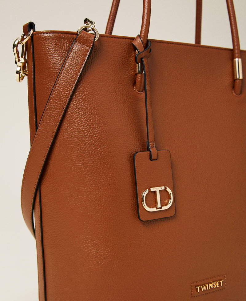 Vertical shopper with logo tag Leather Brown Woman 222TB7435_00057_03