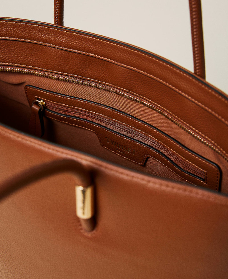 Vertical shopper with logo tag Leather Brown Woman 222TB7435_00057_05