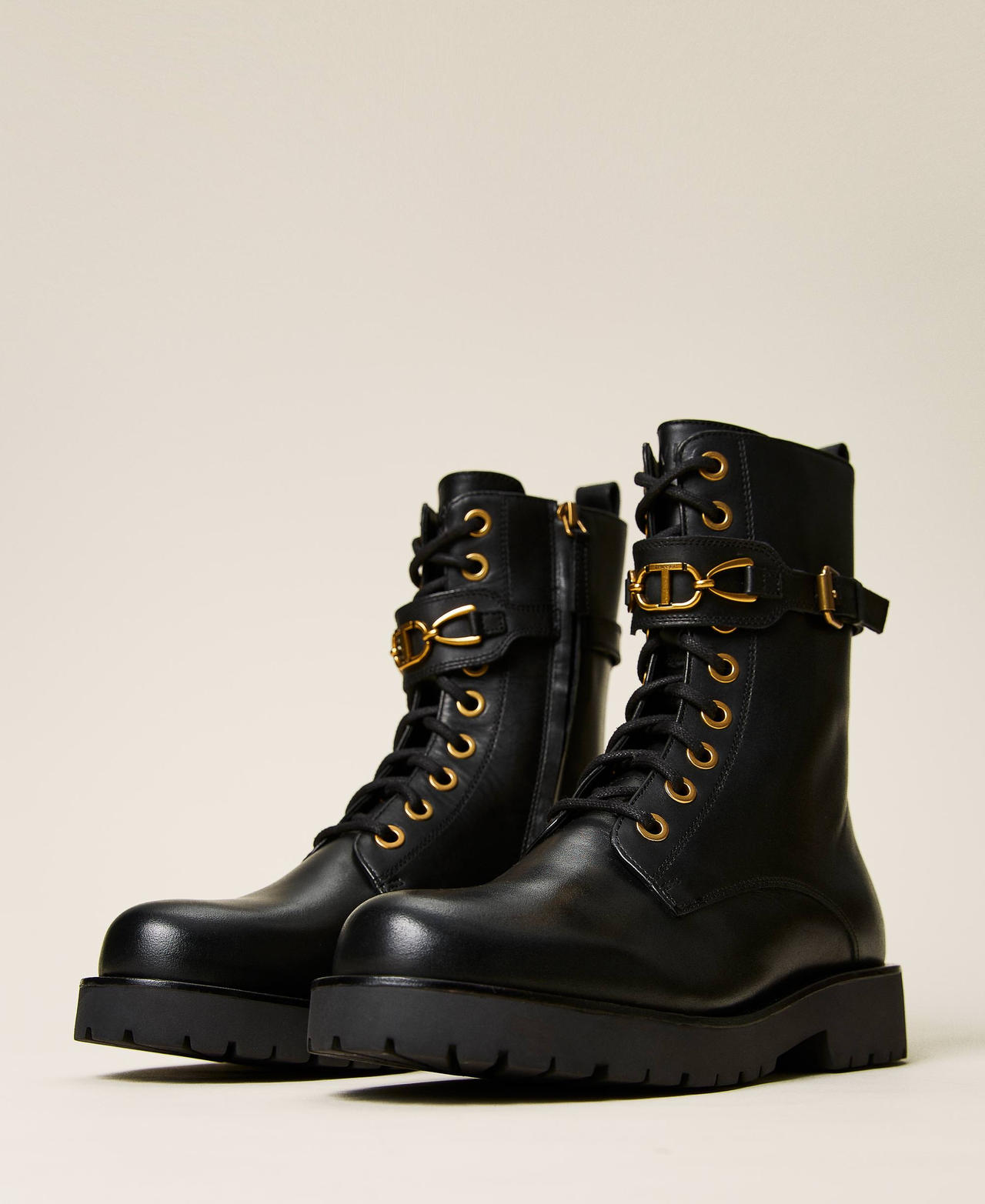 Кожаные ботинки-амфибии с фурнитурой-логотипом Черный женщина 222TCP014-02