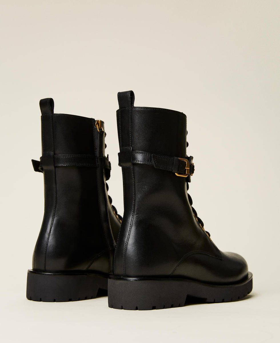 Botas militares de piel con estribo con logotipo Mujer Negro