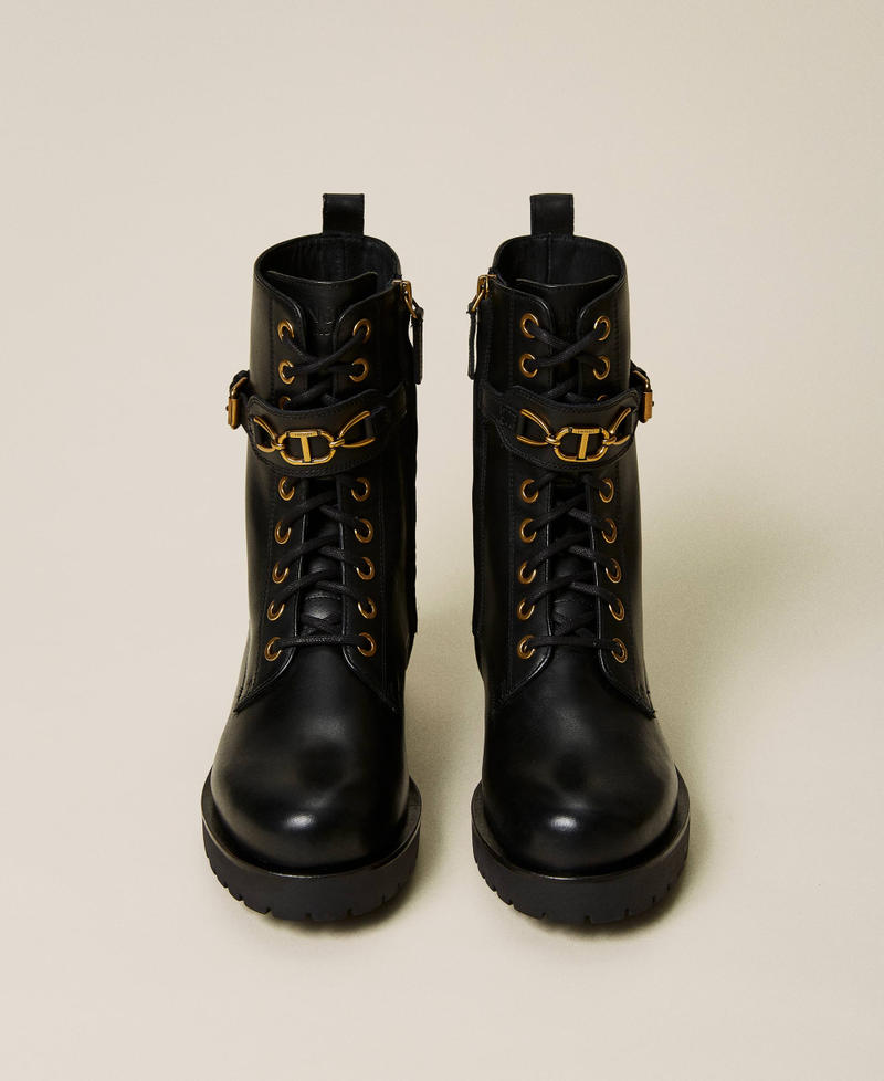 Кожаные ботинки-амфибии с фурнитурой-логотипом Черный женщина 222TCP014-05