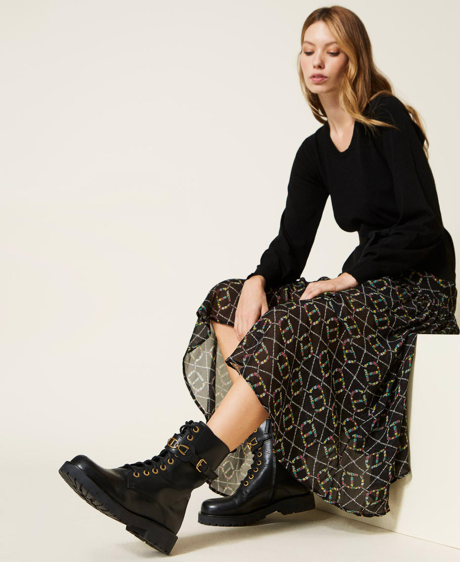 Кожаные ботинки-амфибии с фурнитурой-логотипом Черный женщина 222TCP014-0S