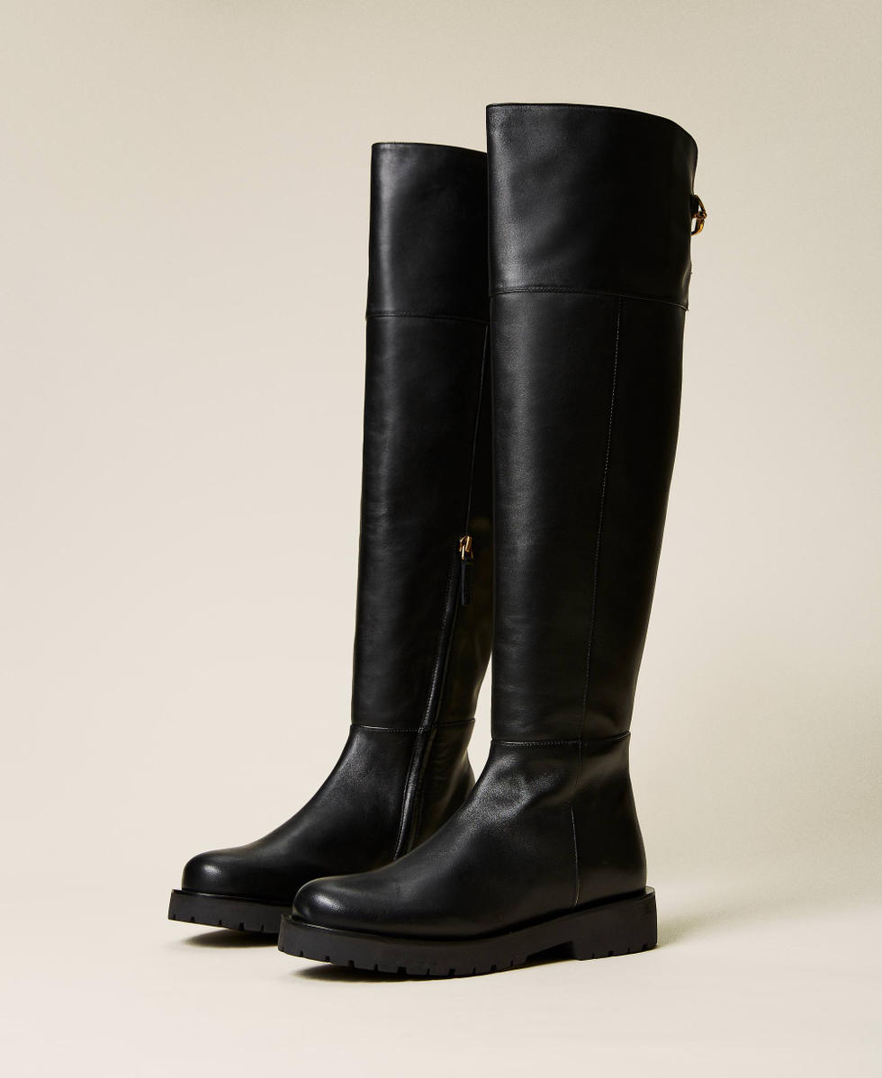 Bottes cavali res en cuir Femme Noir TWINSET Milano