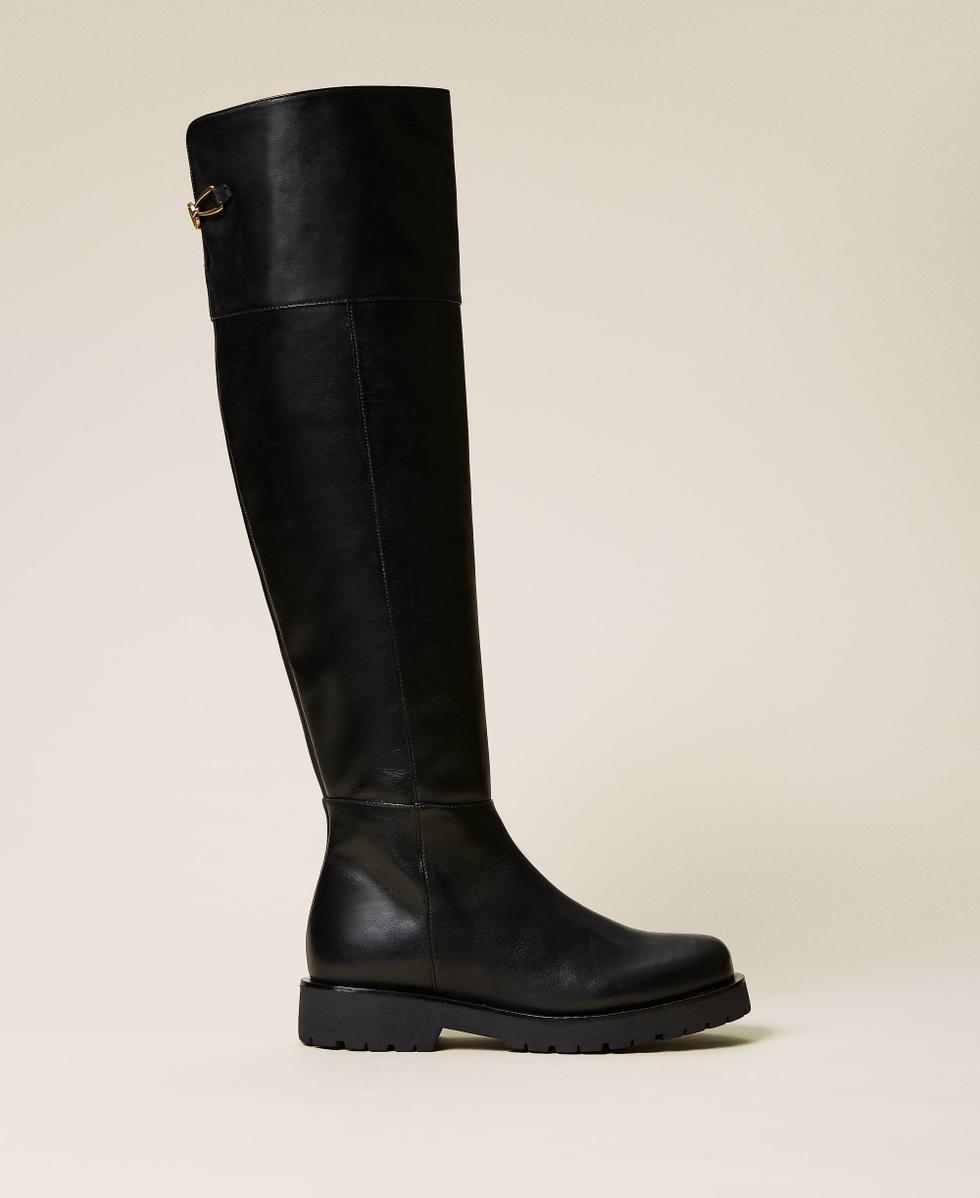 Leather riding boots Woman Black TWINSET Milano