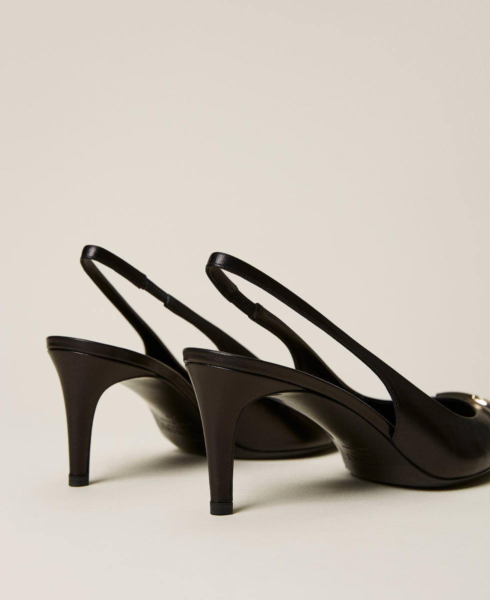 Leather sling back court shoes
