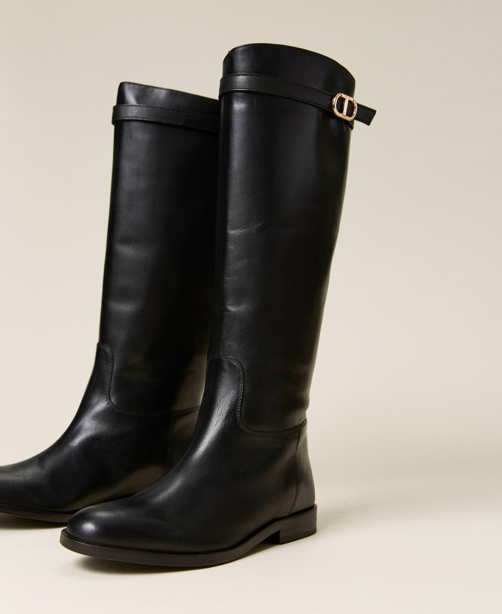 Leather boots with strap Woman Black TWINSET Milano
