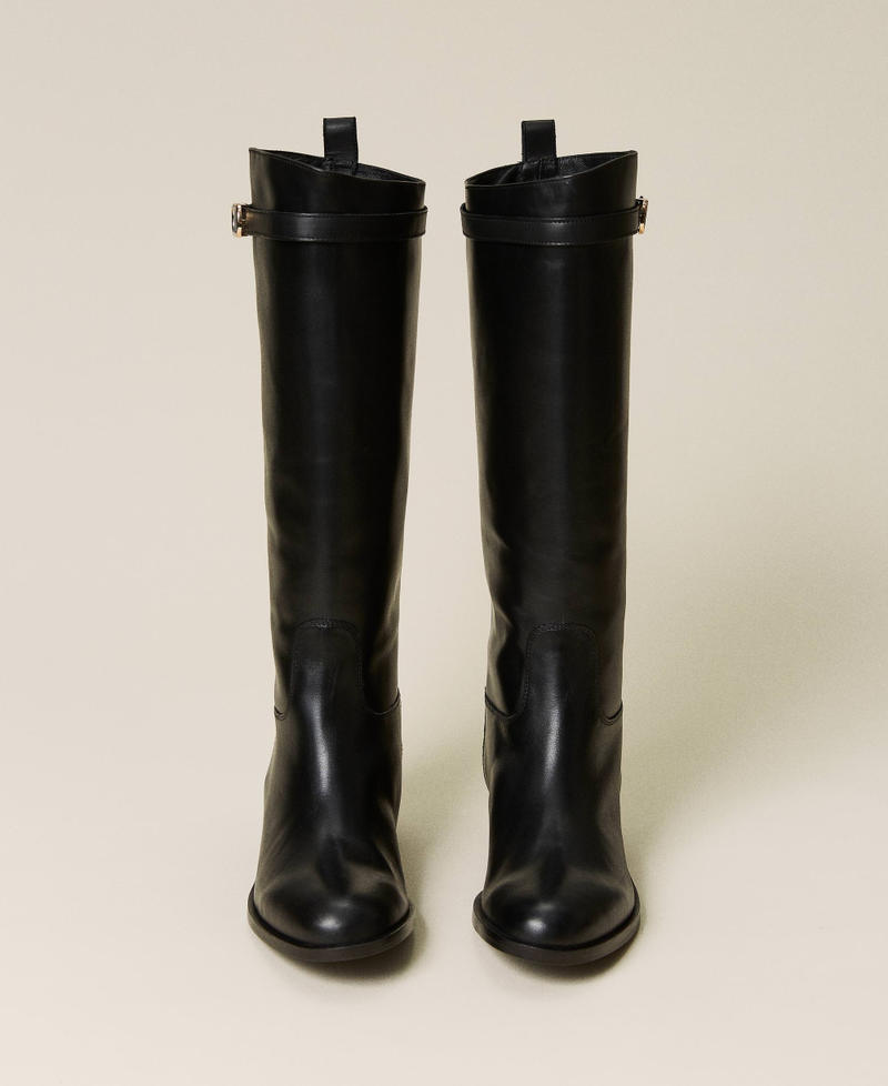 Leather boots with strap Black Woman 222TCP01J-05