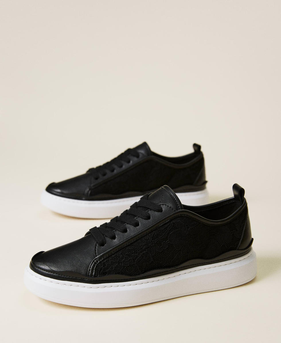 Leather and lace trainers