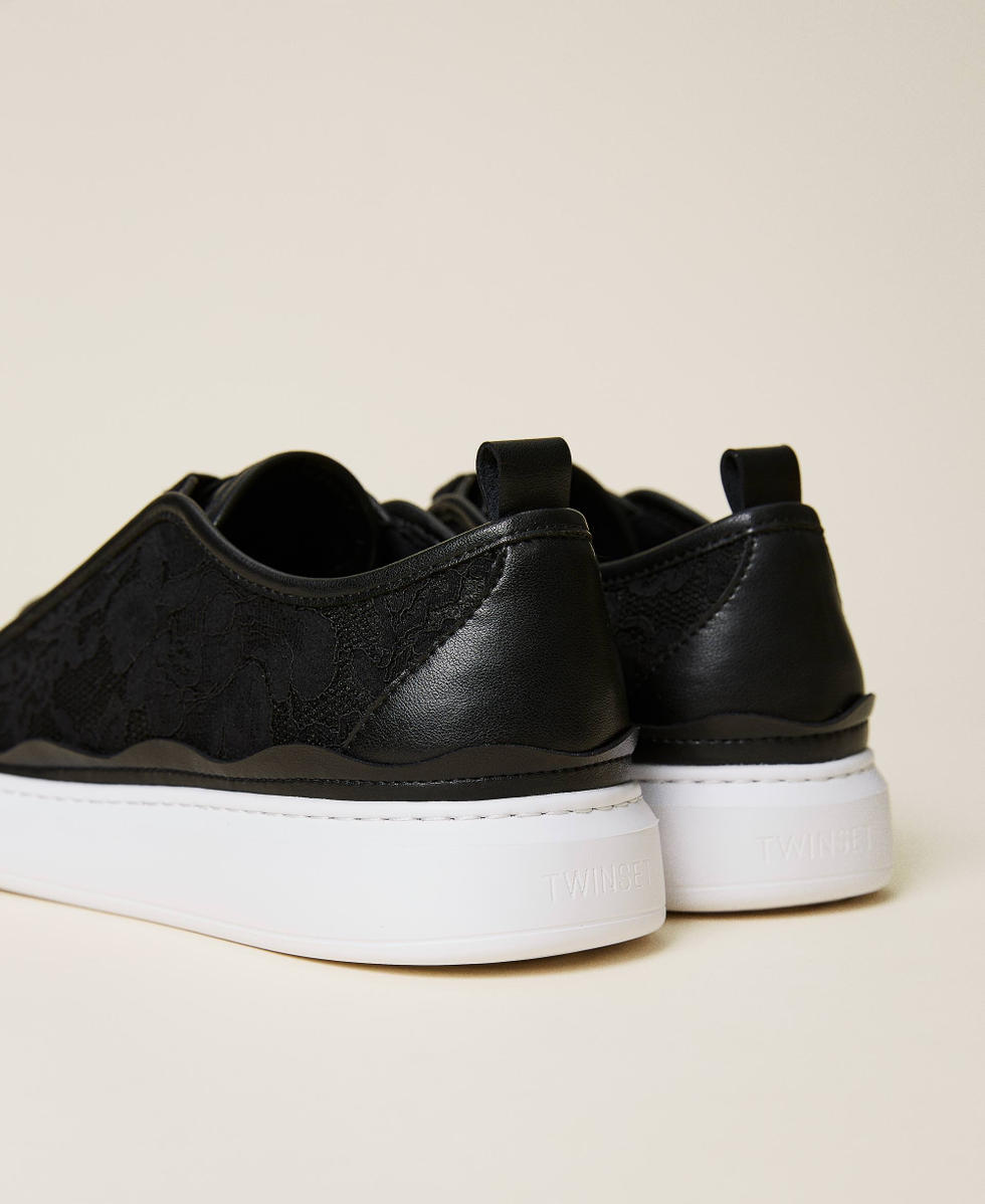 Leather and lace trainers
