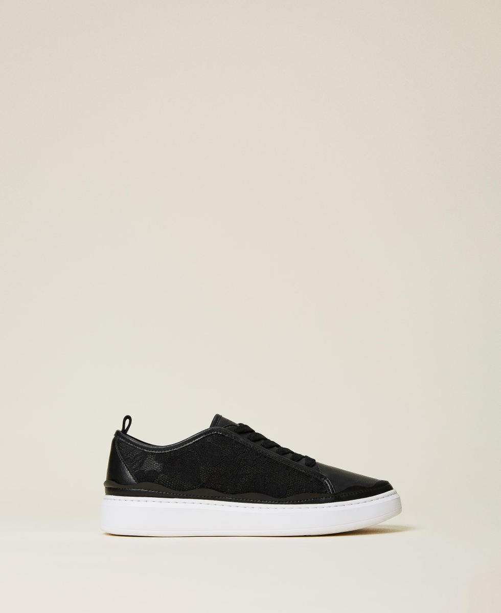 Leather and lace trainers