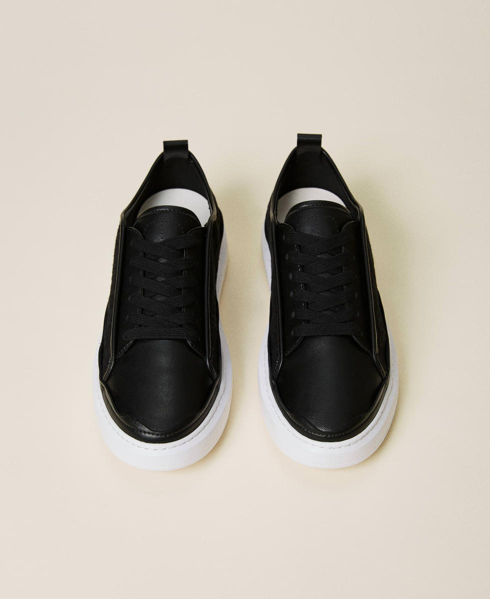 Leather and lace trainers