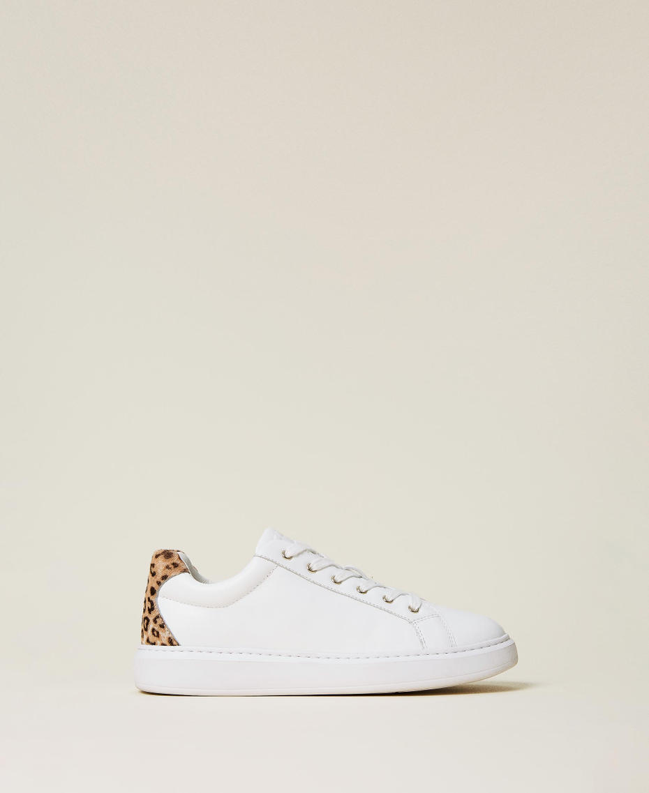 Leather trainers with animal print detail White Woman 222TCP060-01