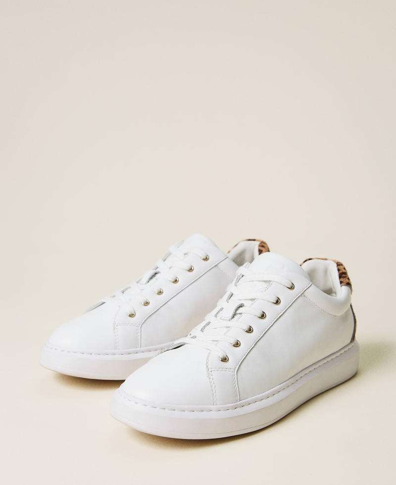 Leather trainers with animal print detail White Woman 222TCP060-02