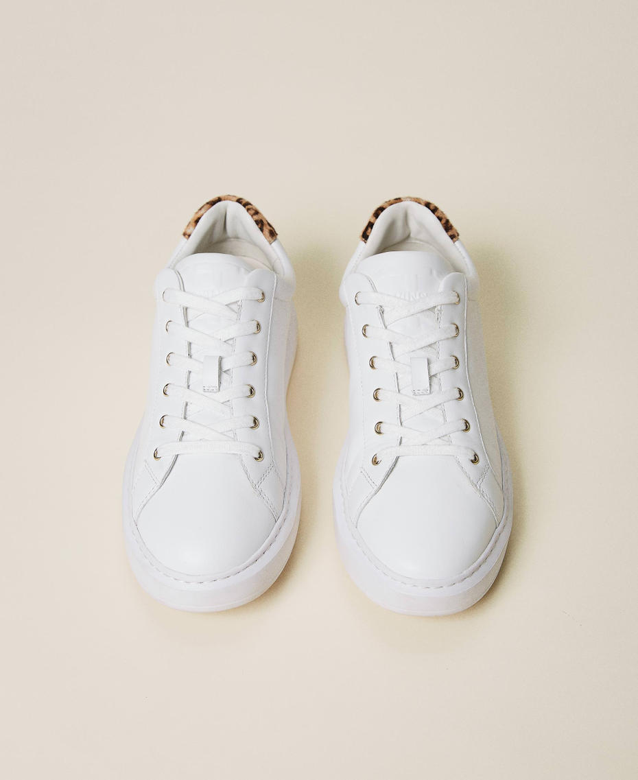 Leather trainers with animal print detail White Woman 222TCP060-05