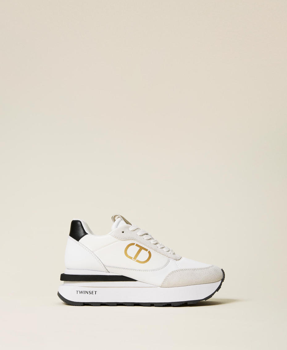 Sneakers in pelle con logo Bianco Donna 222TCP080-01