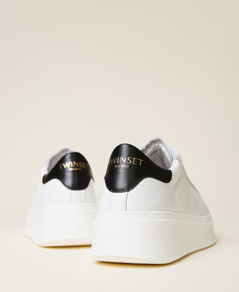 Leather trainers with contrasting detail Two-tone Optical White / Black Woman 222TCP100_01870_02