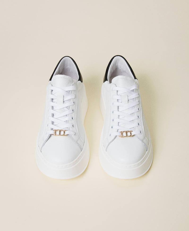 Leather trainers with contrasting detail Two-tone Optical White / Black Woman 222TCP100_01870_05