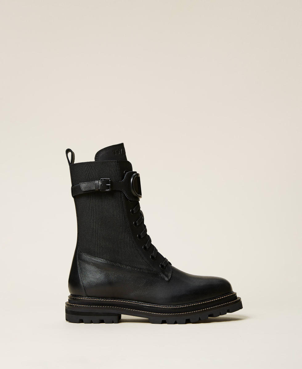 Fabric and leather combat boots Woman Black TWINSET Milano