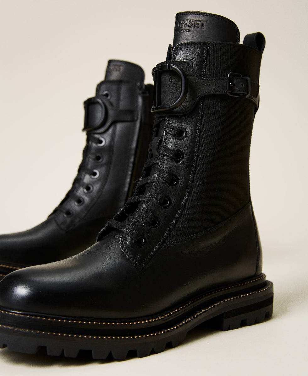Fabric and leather combat boots