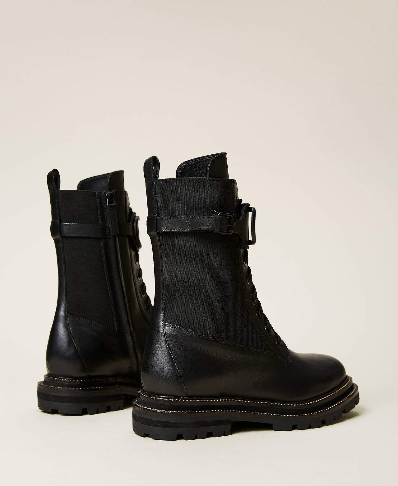 Fabric and leather combat boots Black Woman 222TCP150-03