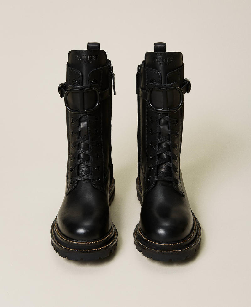 Fabric and leather combat boots Black Woman 222TCP150-05