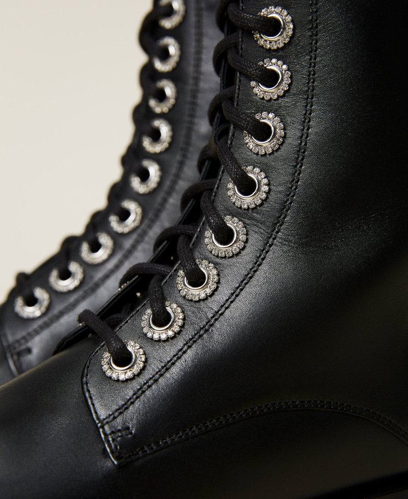 Combat boots with rhinestone eyelets Black Woman 222TCP160-04