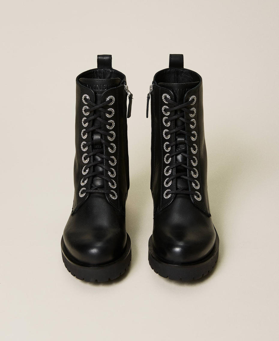 Combat boots with rhinestone eyelets Black Woman 222TCP160-05