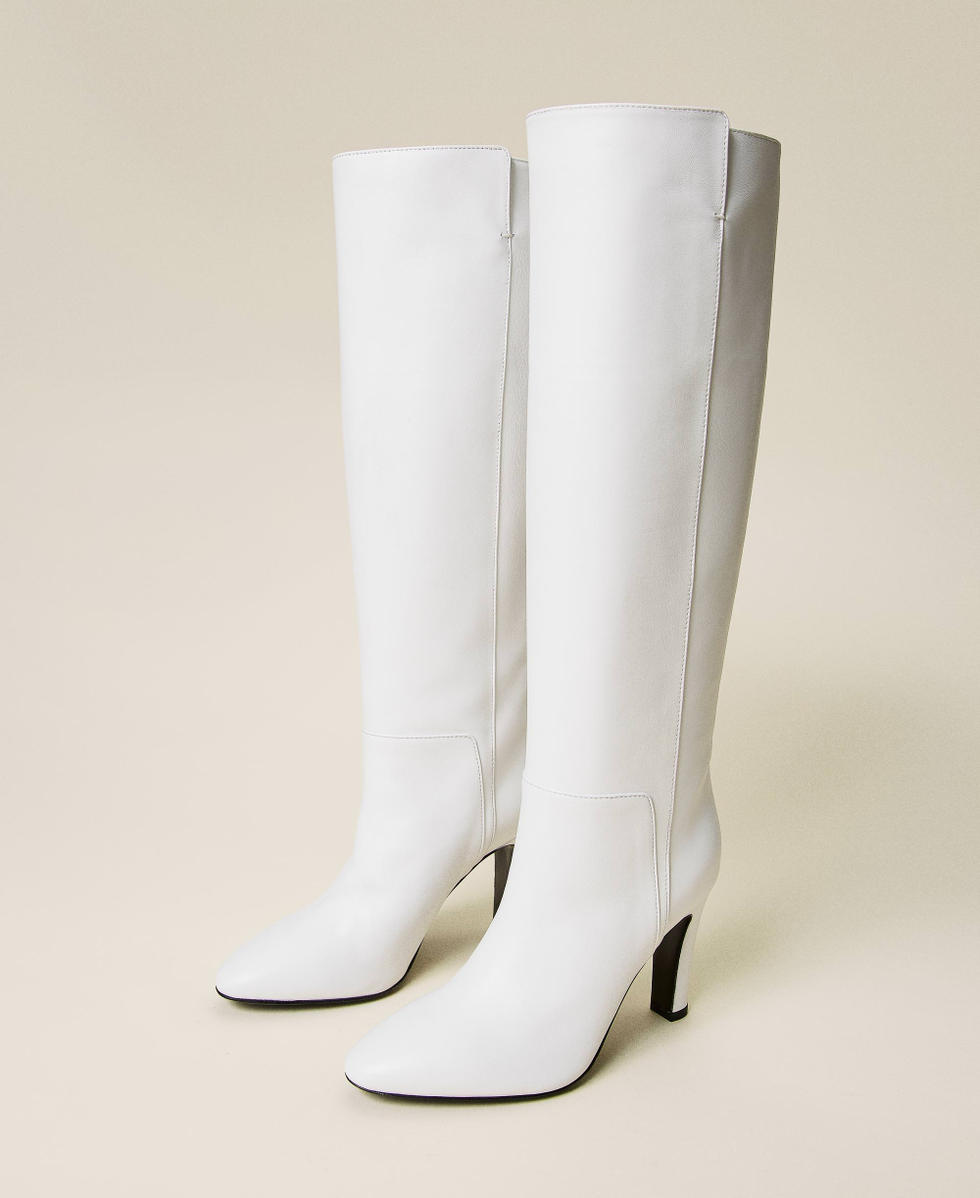 Leather high boots Woman White TWINSET Milano