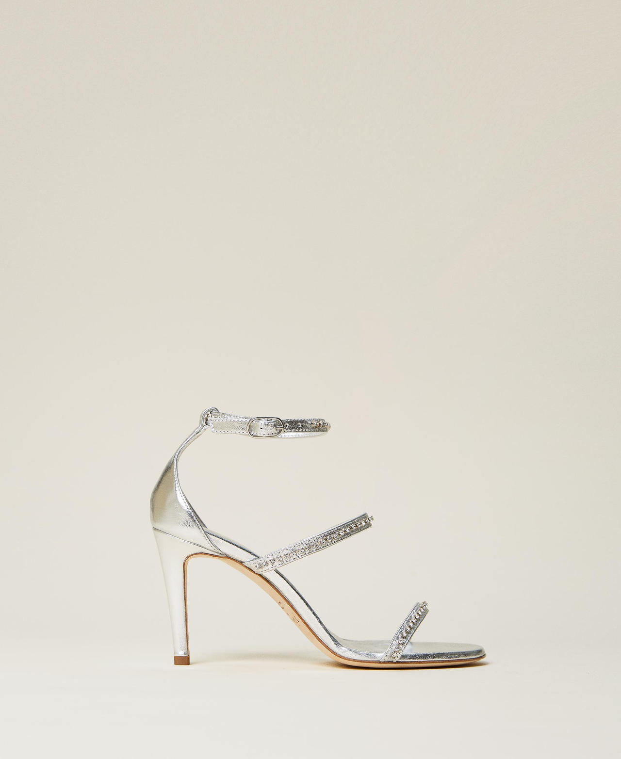 Sandali in pelle con strass Donna Argento TWINSET Milano