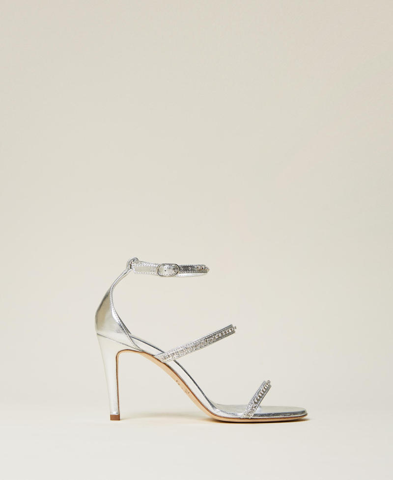 Sandali Grunland ANIN CB2998 In Pelle Grigio Con Strass Argento - Donna - Taglia 35